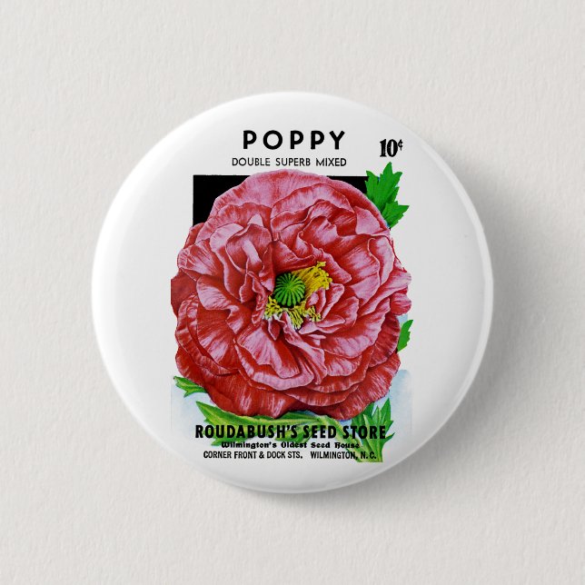 Poppy Vintage Seed Packet Button (Front)
