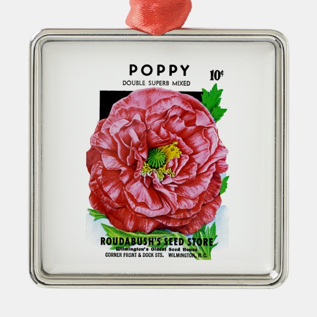 Poppy Vintage Seed Packet Metal Ornament (Front)