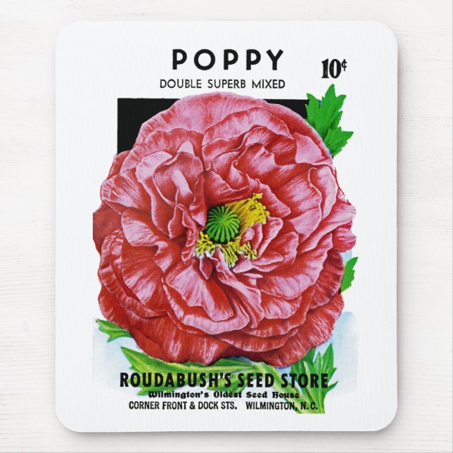 Poppy Vintage Seed Packet Mouse Pad (Front)