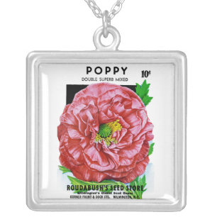 Poppy Vintage Seed Packet Silver Plated Necklace