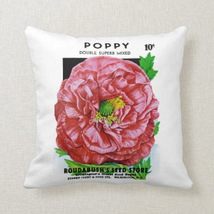 Poppy Vintage Seed Packet Throw Pillow