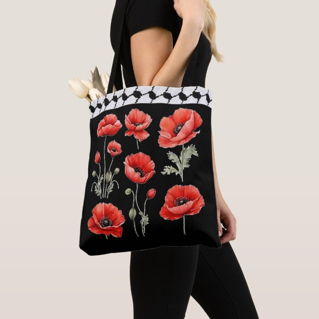  Poppy w/Palestinian Hattah Tote Bag (Close Up)