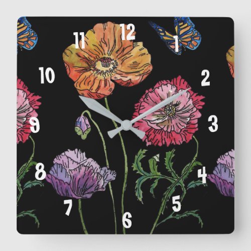 Poppy Watercolor Colouful Womans Office Clock