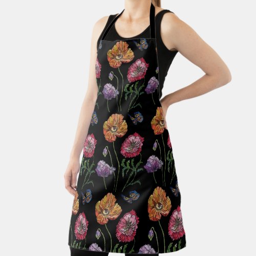 Poppy Watercolor dark Flower floral Kitchen Apron