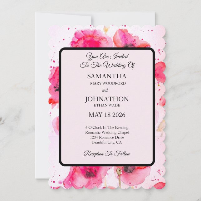 Poppy Watercolor Flower Floral Wedding Invitation (Front)