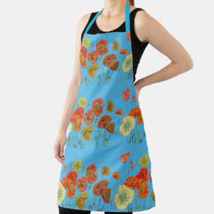 Poppy Watercolor Poppies Flower floral art Apron
