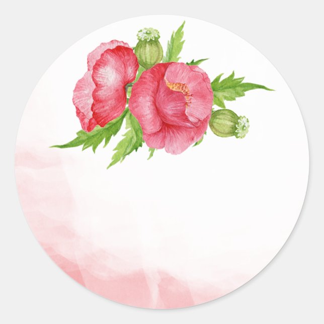 Poppy Watercolor Wedding Favor Stickers (Front)