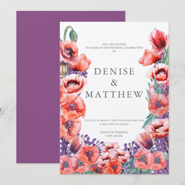 Poppy Wedding Invitation with Dahlia Back (Front/Back)