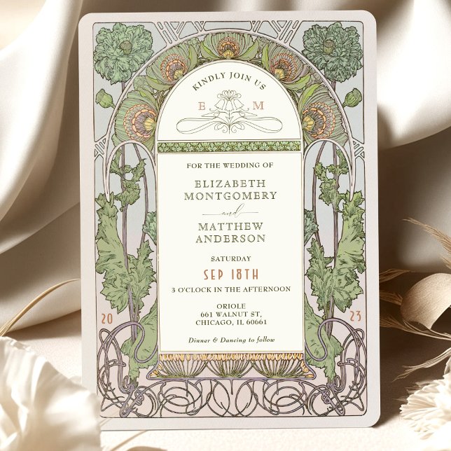 Poppy Wedding Invitations Art Nouveau by Mucha (Creator Uploaded)