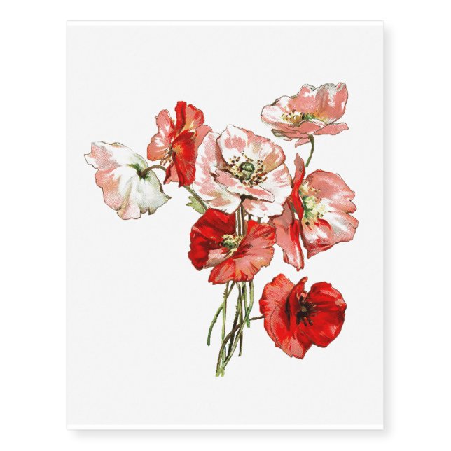 Poppy wild flower monogram temporary tattoos (Front)