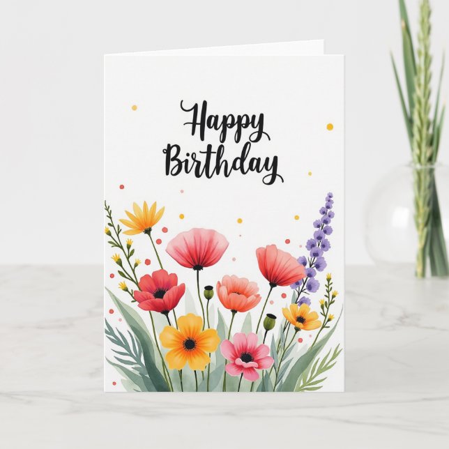 Poppy Wildflower Birthday Card (Front)