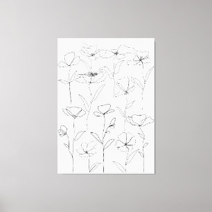Poppy Wildflower Black and White Minimal Floral Canvas Print