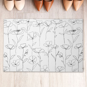 Poppy Wildflower Black and White Minimal Floral Doormat