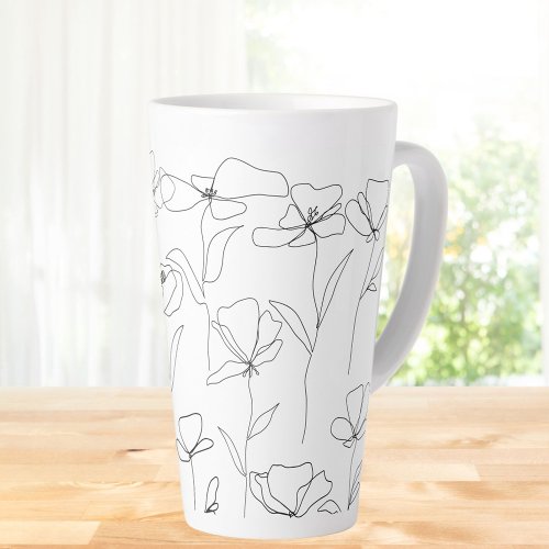 Poppy Wildflower Black and White Minimal Floral Latte Mug