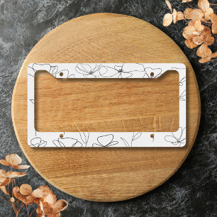 Poppy Wildflower Black and White Minimal Floral License Plate Frame