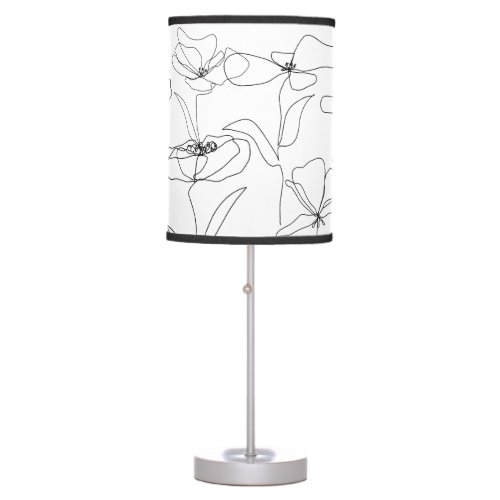 Poppy Wildflower Black and White Minimal Floral Table Lamp