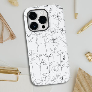 Poppy Wildflower Black and White Minimalist Floral Case-Mate iPhone 14 Pro Case