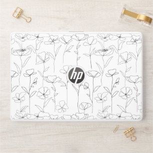 Poppy Wildflower Black and White Minimalist Floral HP Laptop Skin