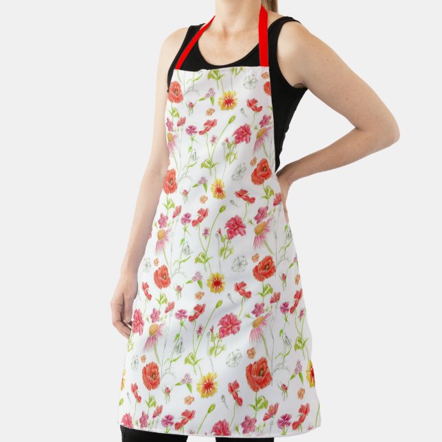 Poppy Wildflowers Coneflower Sweet Peas Apron (Insitu)
