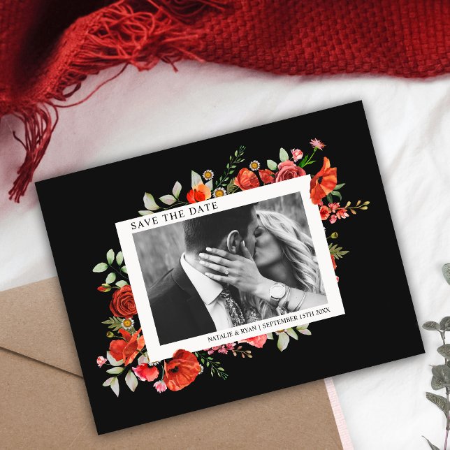 Poppy Wildflowers Dark Wedding Photo Save The Date (Creator Uploaded)
