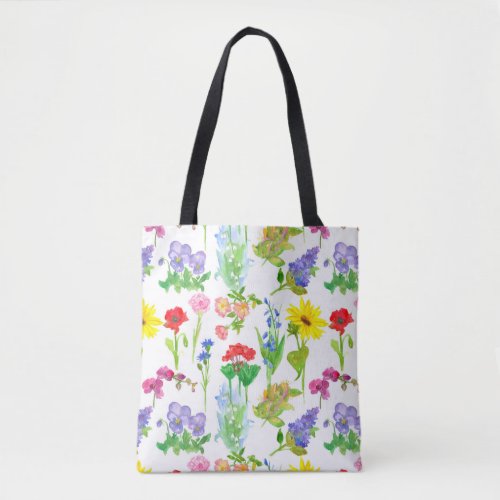 Poppy Wildflowers  Watercolor Flowers Botanical Tote Bag