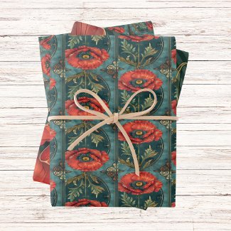 Poppy with Green Vintage Art Deco Frame