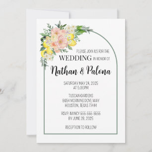Poppy Yellow Lemon & Pink Wedding Invitation