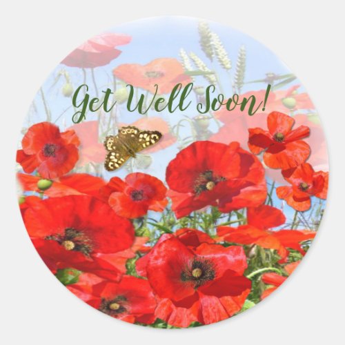 Poppyfield and Butterfly Classic Round Sticker