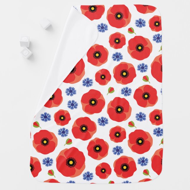 Poppys And Cornflowers Pattern Baby Blanket (In Situ)