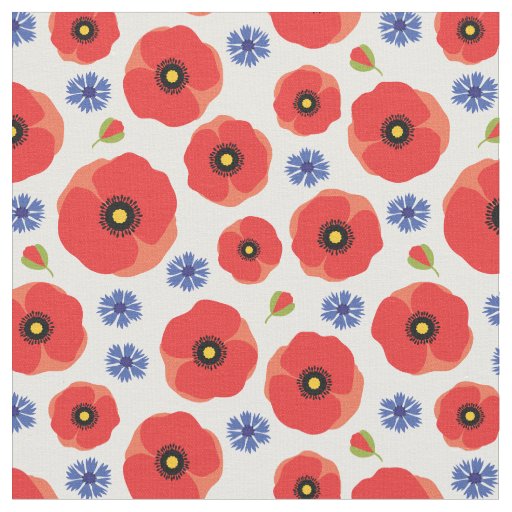 Poppys And Cornflowers Pattern Fabric