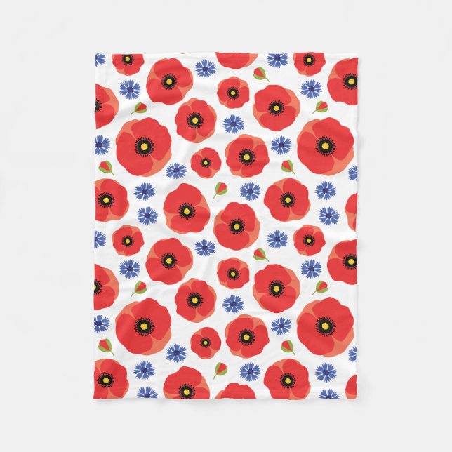 Poppys And Cornflowers Pattern Fleece Blanket (Front)