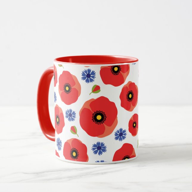Poppys And Cornflowers Pattern Mug (Front Left)