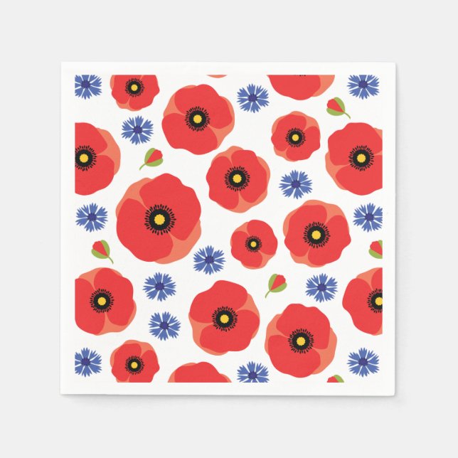 Poppys And Cornflowers Pattern Napkins (Front)