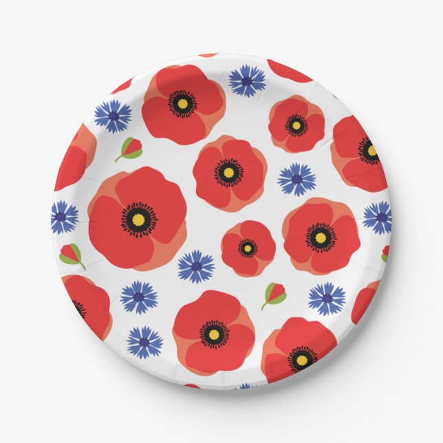 Poppys And Cornflowers Pattern Paper Plates (Front)