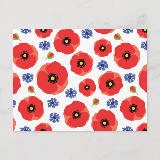 Poppys And Cornflowers Pattern Postcard (Front)