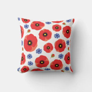 Poppys And Cornflowers Pattern Throw Pillow