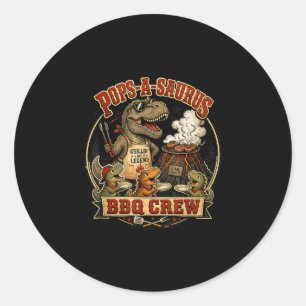 Pops a saurus bbq crew funny dinosaur dad gag joke classic round sticker