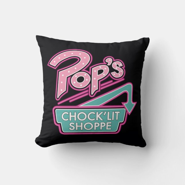 Pop's Chock'Lit Shoppe Pink Logo Throw Pillow (Front)
