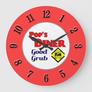 Pop's Diner Retro Red Kitchen Clock