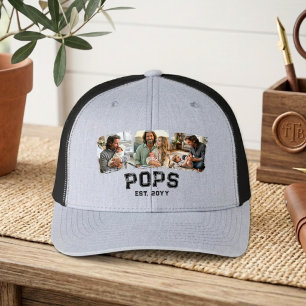Pops Est Year 3 Photo Keepsake Baseball Cap Hat