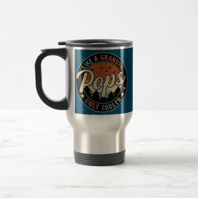 Pops Like A Grandpa Only Cooler Vintage Retro Travel Mug (Left)