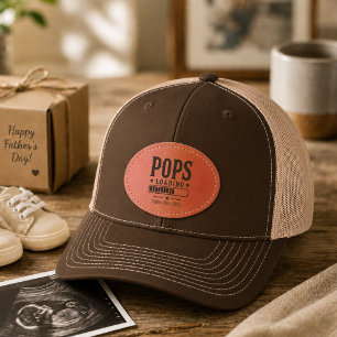 Pops Loading Fathers Day Pregnancy Reveal Leather Patch Hat