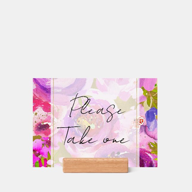 Pops Of Pink Purple Gold Floral Chic Wedding Sign Holder (Woodblock)