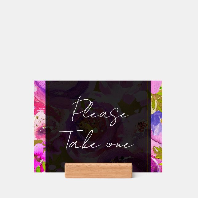 Pops Of Pink Purple Gold Floral Chic Wedding Sign Holder (Woodblock)