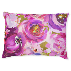 Pops Of Pink Purple Gold Modern Floral Chic Pet Bed