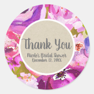 Pops Of Pink Purple Gold Modern Trendy Floral Chic Classic Round Sticker