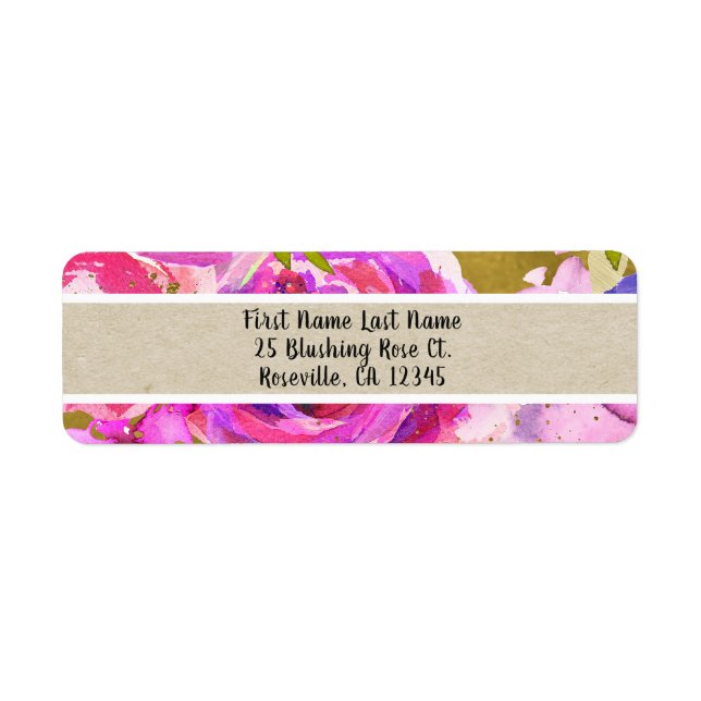 Pops Of Pink Purple Gold Modern Trendy Floral Chic Label (Front)