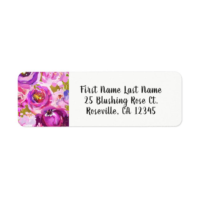 Pops Of Pink Purple Gold Modern Trendy Floral Chic Label (Front)