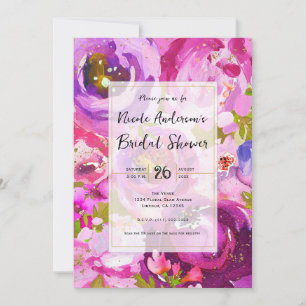 Pops of Pink & Purple Vibrant Floral Bridal Shower Invitation