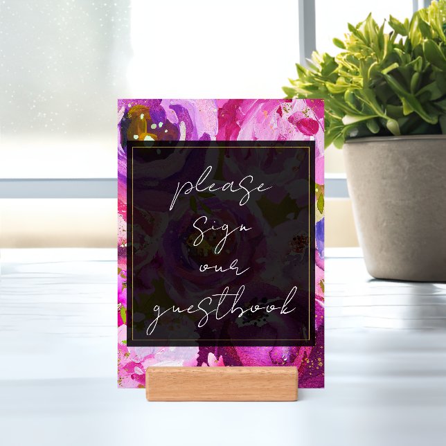 Pops of Pink Purple Vibrant Floral Guestbook Sign Holder (Insitu 1)